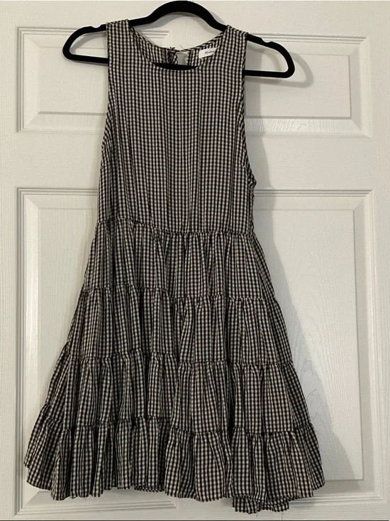 Mustard Seed Black and White Gingham Tiered Mini Dress - Picture 1 of 5
